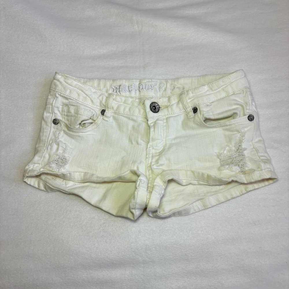 Machine Jeans White Distressed Denim Shorts Y2k Low Rise Mini Jean Shorts